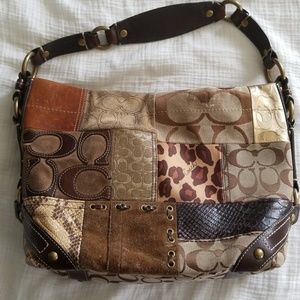 Brown Patchwork Coach Large Purse